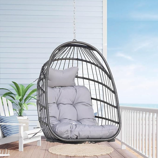Nicesoul Hanging Egg Chair Outdoor Without Stand, Indoor Swing Egg Basket Ceiling Tree Chairs with Cushion, 350lbs Egg-Shaped Hammock Chair No Stand for Patio, Backyard, Balcony, Bedroom,Porch, Gray