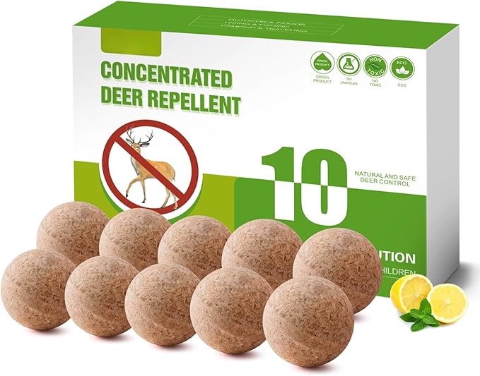 Deer Repellent 10 Pack Peppermint Oil Deer Scram Deer Stopper Balls Natural Deer Off Deer Deterrent for Outdoor Garden Yard Lawn to Keep Rabbit Deer Away from Plants