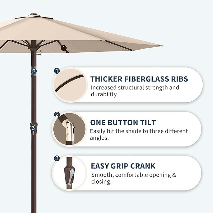 PatioKingdom 11FT Patio Umbrella,Outdoor Umbrella with Push Button Tilt and Crank,Market Table Umbrella with 8 Sturdy Fiberglass Ribs UV Protection(Beige, 11FT)