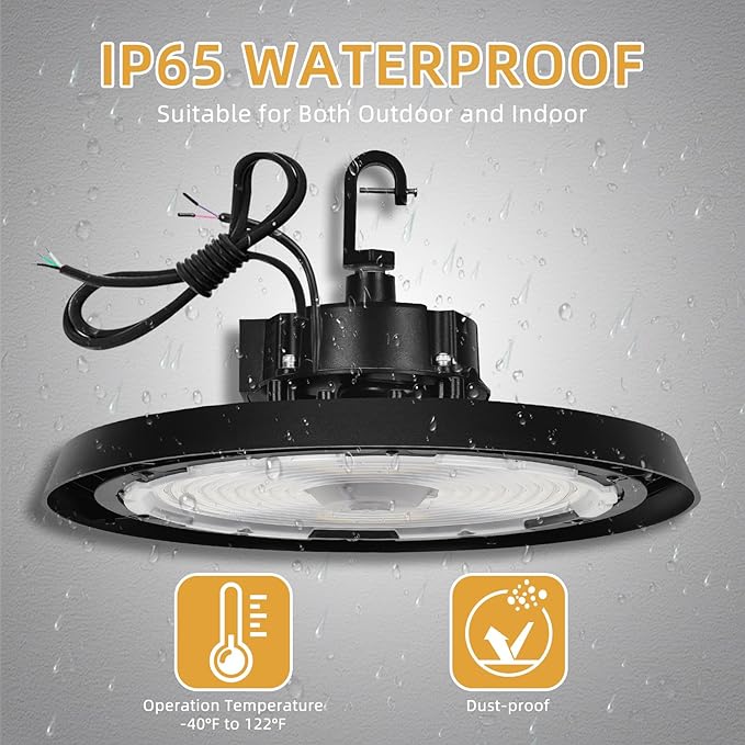 RMC 4 Pack UFO LED High Bay Light 150W 24000LM, 3 CCT Switchable (3500K/4000K/5000K), 0-10V Dimmable, 120-277V, ETL Listed, Commercial LED Shop Lights for Warehouse, Workshop, Barn, Factory