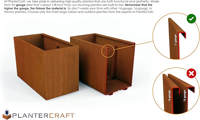 Plantercraft Large Rectangular Planters for Outdoor Plants - 36x18x18 Inch Corten Steel Planter Box | Extra Large Outdoor Planters for Patio & Garden | Heavy Duty Metal Planter Rectangle
