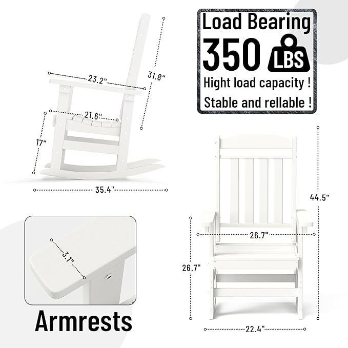 Outdoor Rocking Chairs Set of 8, Oversized High Back Patio Rocking Chairs, All Weather Porch Rocking Chairs for Outside. White