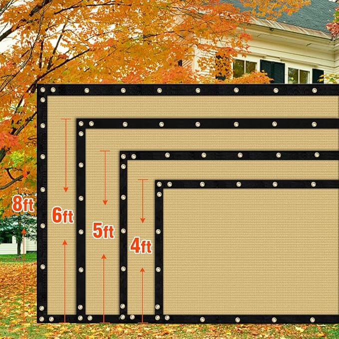 iCover 5x25ft Privacy Screen Fence, Outdoor Fencing Panels, Garden Windscreen Mesh Shade Sail Net Barrier, Include Reinforced Bindings and Brass Grommets Cable Zip Ties, Sand