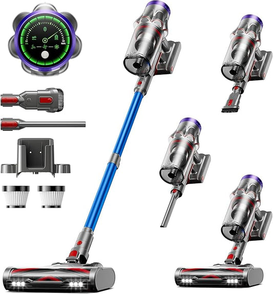 Cordless Vacuum Cleaner, 50KPa 600W 70Mins Vacuum Cleaner for Home, Anti-Tangle Self-Standing Stick Vacuum with Scented Tablet, Upgraded Dust Cup Scraping, Vacuum Cordless for Pet Hair/Carpet/Floors