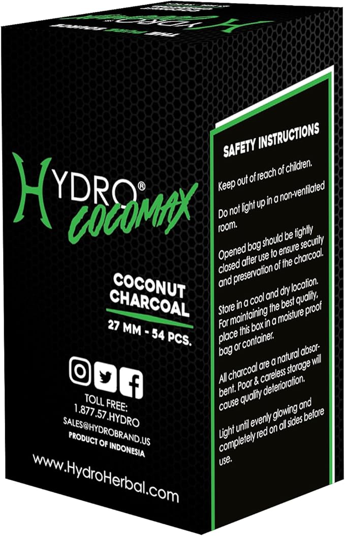 Hydro Coconut Charcoal - Ultimate Grilling & BBQ Experience with Cubes Made of Coconut Shell, Long-Lasting Odorless Charcoal - (1 KG)