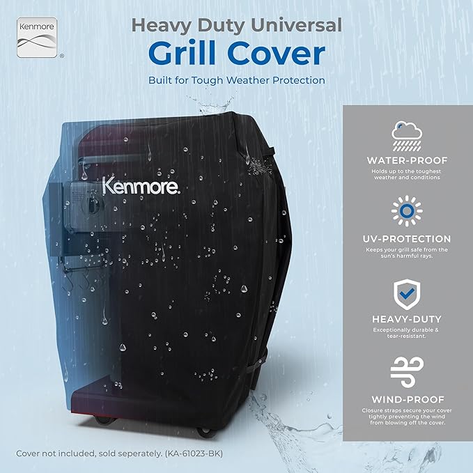Kenmore 3-Burner Outdoor BBQ Grill | Liquid Propane Barbecue Gas Grill with Folding Sides, PG-A4030400LD-RD, Pedestal Grill with Wheels, 30000 BTU, Red