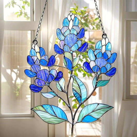 Texas Bluebonnet Christmas Ornament Boho Suncatcher Window Hanging Acrylic Stained Glass Effect Art Garden Decor Unique Botanical Gift for Mom Women Grandma Thanksgiving