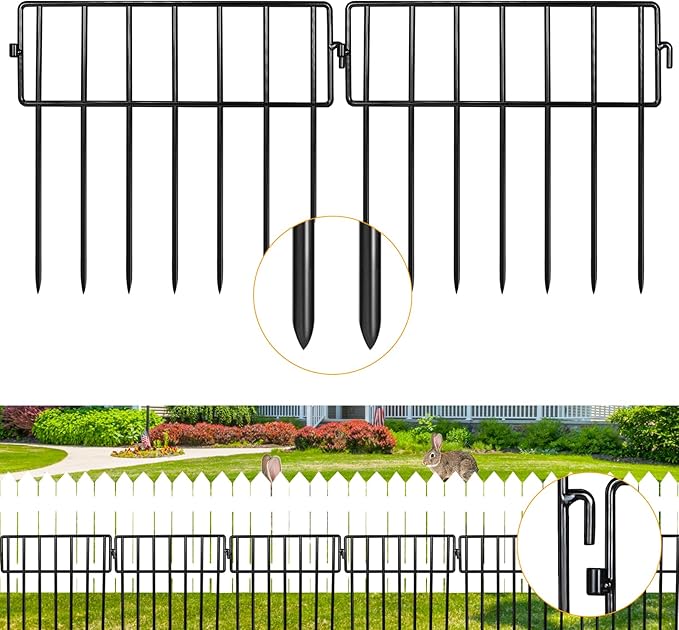 Adavin Black Small Animal Barrier Fence,28 Pack 12 in(L)X10 in(H) Underground Decorative Garden Fencing, Dog Rabbits groundhogs Fences Metal low Fence Panel Ground Stakes for Outdoor yard. Total 28 Ft