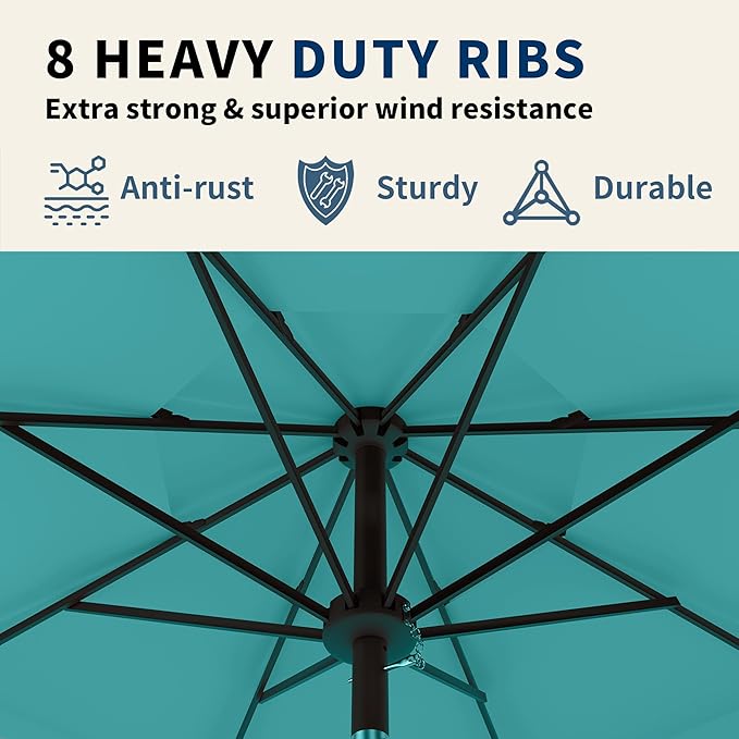 9FT 3 Tiers Patio Umbrella With Auto Tilt and Crank, Outdoor Table Market Umbrella with 8 Sturdy Ribs for Garden,Lawn,Deck,Backyard and Pool,Peacock Blue