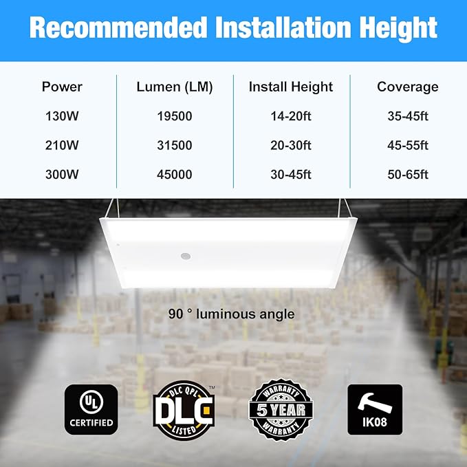 LED Linear High Bay Light, 130W 19500LM 0-10V Dimmable 5000K Daylight, Adjustable High Bay LED Shop Lights Lighting Fixtures for Garage Warehouse Workshop, UL