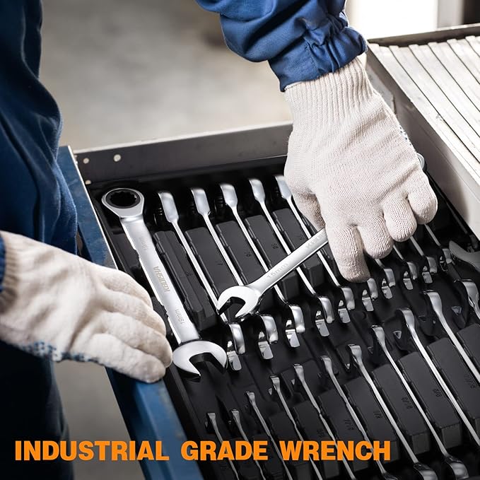 kboisha 24-Piece Ratchet Wrench Set, 72-Tooth Ratcheting Combination Wrench Set with Metric & SAE 8-19mm and 1/4" to 3/8" CR-V Standard Wrench Set with Organizer Box