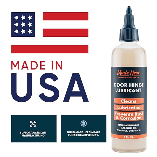 Made Here Co.Door Hinge Lubricating Oil - Smooth Performance for Doors, Hinges, and Locks | Non-Toxic | Odor-Free | Protects Against Rust & Corrosion | for Multi-Surface Application | 4oz