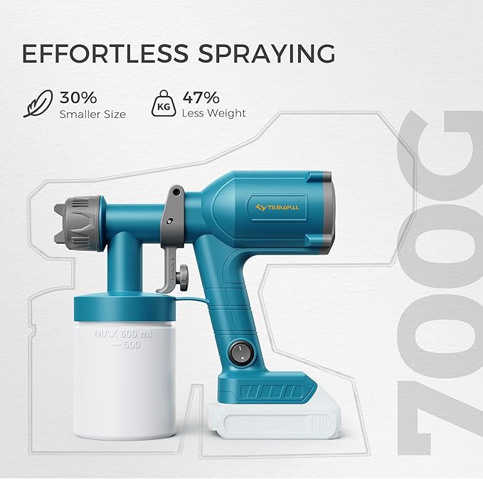 Tilswall Ultra-Light Cordless Paint Sprayer for Dewalt 20V Battery (Battery Not Included), Portable Electric Spray Paint Gun with 20 oz Container, 3 Spray Modes for House Painting Fence Wall Wood