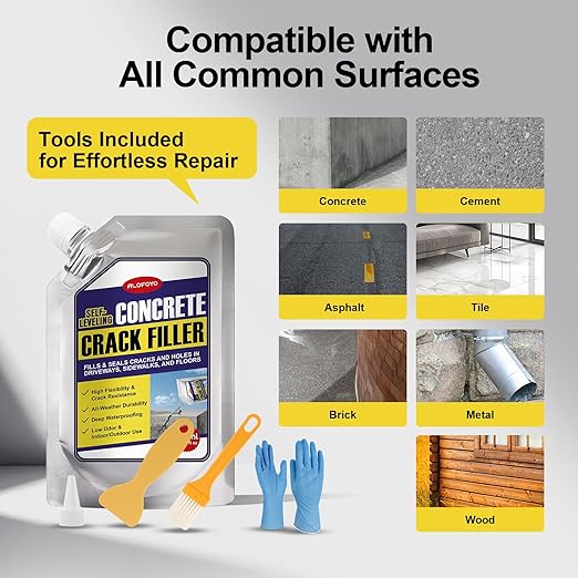 Concrete Crack Filler, High Elasticity Self-Leveling Caulking Sealant for Driveway, Sidewalk, Patio, Cement Floor, Outdoor Concrete Joint Repair, Waterproof Crack Seal Glue – Pack of 2(Gray)