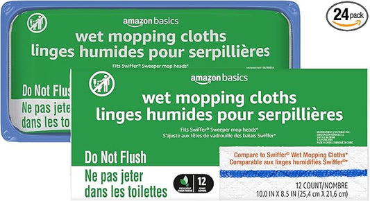 Amazon Basics Wet Mopping Cloth Refills, 24 Count (Fits Swiffer Sweeper Mop Heads)