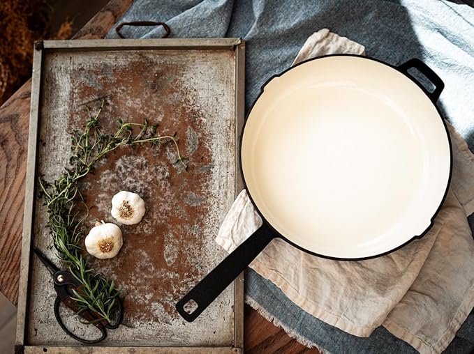 Barebones Enamel Lined Cast Iron 12-Inch Skillet - Durable Camping Cookware with Non-Stick Enamel, Perfect for Kitchen or Open Fire Cooking