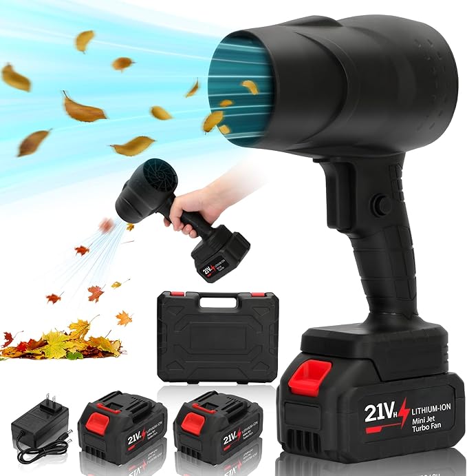 Cordless Handheld Leaf Blower with 2 x 4.0 Ah Batteries, 32000RPM Turbo Jet Blower, Small Leaf Blower for Deck, Garden, Patio, Portable Handheld Mini Turbine Drying Black