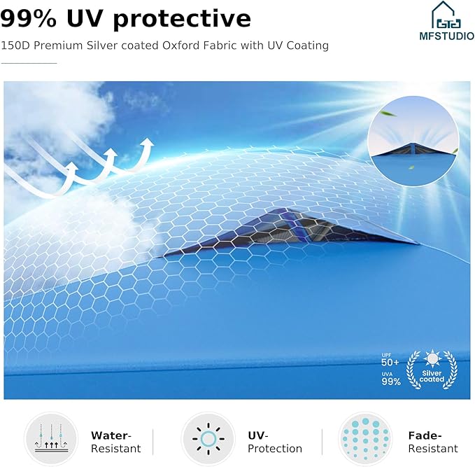 MFSTUDIO Pop up Canopy Tent,10x10ft Footprint Canopies, Gazebo Shelter Sun Shade Waterproof Patio Popup Tents, for Beach,Parties,Camping