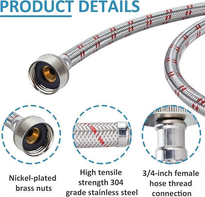 4FT Stainless Steel Washer Hoses Burst Proof 2 Pack - Hot and Cold Water Supply Hoses Fit for ALL Washing Machine by Cenipar