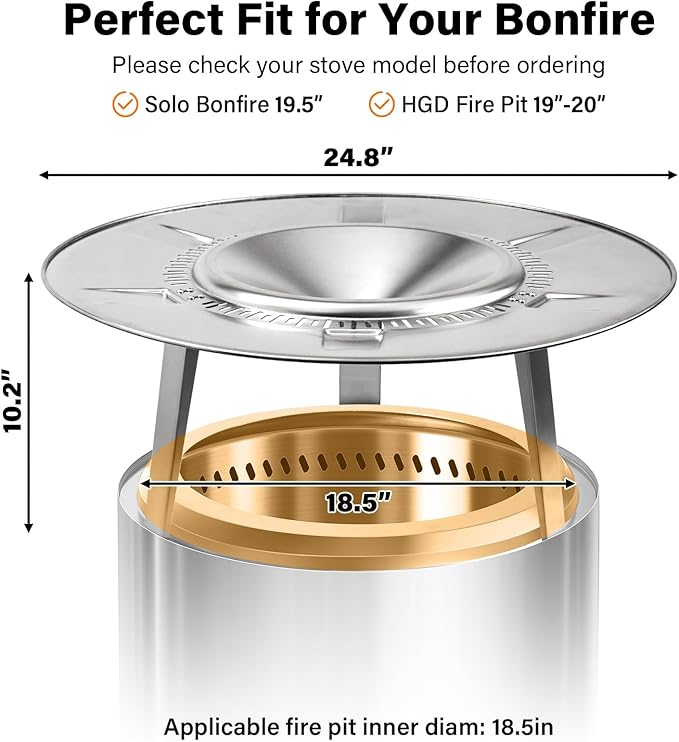 HGD 19.5" Smokeless Firepit with Heat Deflector, Stainless Steel Wood Burning Fire Pit for Friends & Family Gatherings, Secondary Combustion Outdoor Patio Stove for Garden BBQ & Bonfire