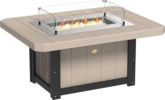 LuxCraft 51" Lumin Rectangular Gas Propane Fire Pit Table for Outdoor Patio with Tempered Glass Wind Guard and Stainless Steel Burner Cover - Amish Made in USA (Weatherwood & Black)