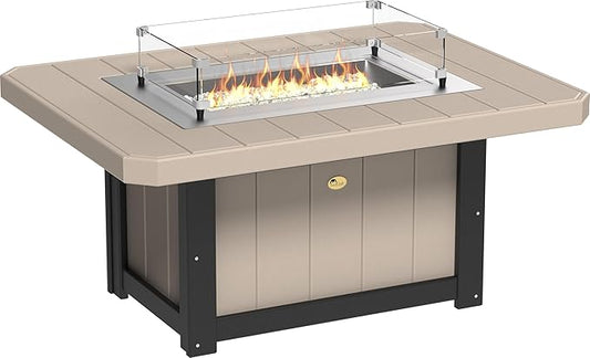 LuxCraft 51" Lumin Rectangular Gas Propane Fire Pit Table for Outdoor Patio with Tempered Glass Wind Guard and Stainless Steel Burner Cover - Amish Made in USA (Weatherwood & Black)