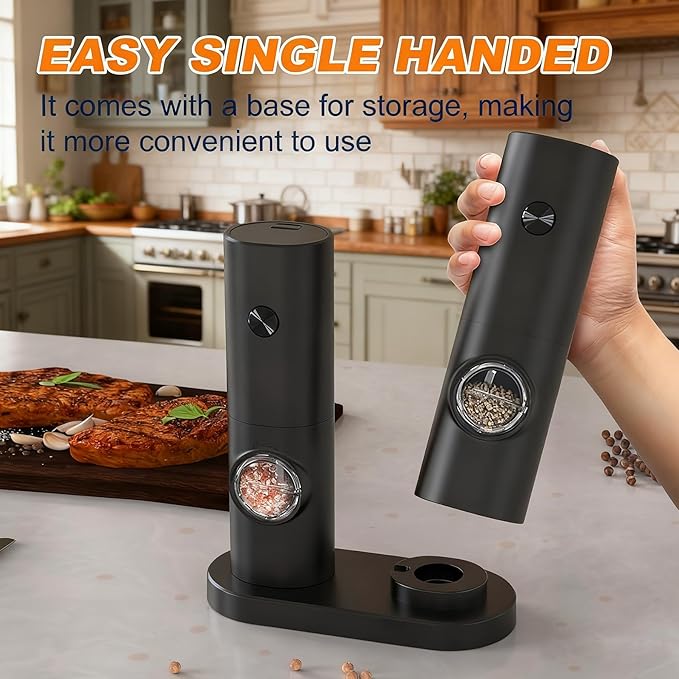 Electric Salt and Pepper Grinder Set,Battery Powered Automatic Pepper Mill with Adjustable Coarseness,Seasoning Tools for Kitchen BBQ Restaurant Outdoor, Dining or Gifting