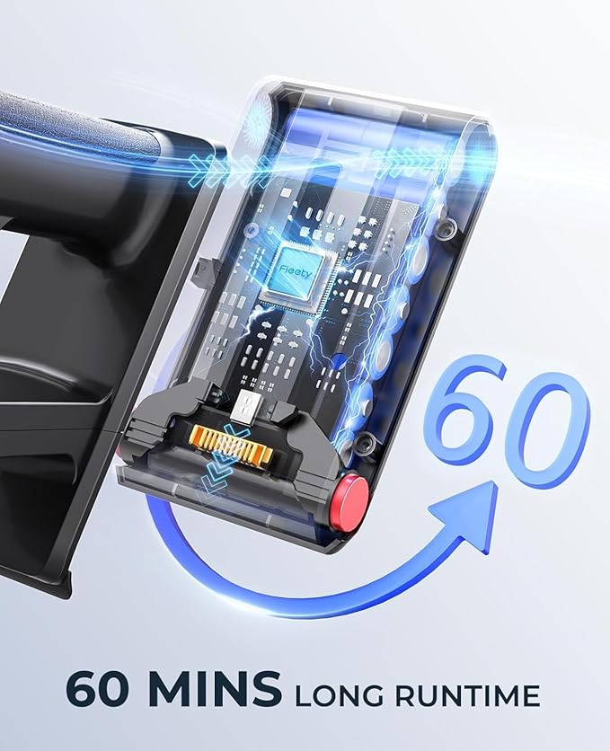 Fieety Cordless Vacuum Cleaner, 550W 45KPA 60Mins Cordless Stick Vacuum Cleaner with Rechargeable Battery, LED Touch Display, Handheld Vacuum Cleaners for Home/Pet Hair/Carpets/Floors