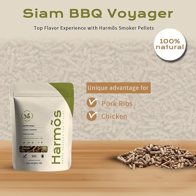 Harmos 4-Wood Pellets with Galangal, Lemongrass & Kaffir Lime Leaves- All-Natural for Ninja Grill & Smoking Tube, Outdoor BBQ Fuel, Resealable Bag, 2 Packs