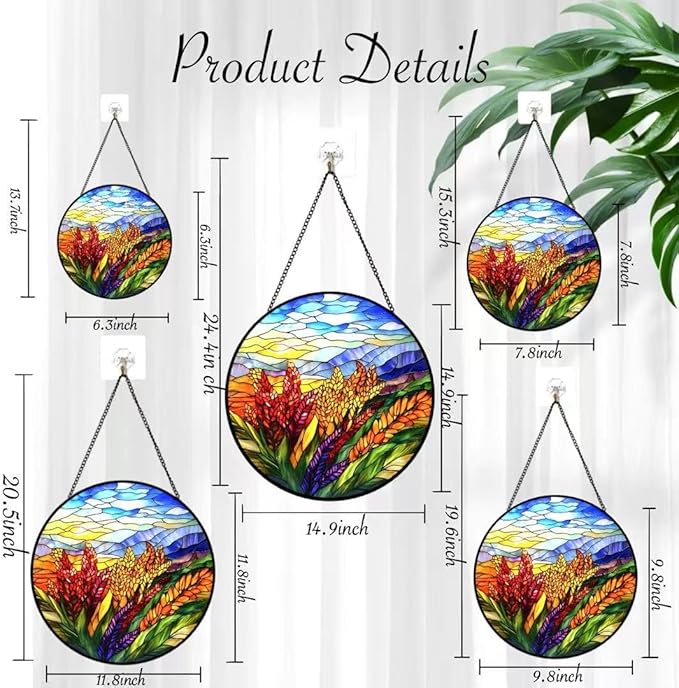 Stained Glass Window Hanging - The Season of Golden Wheat Harvest Suncatcher fof Garden Home Decor for Women Mon Grandma Friends