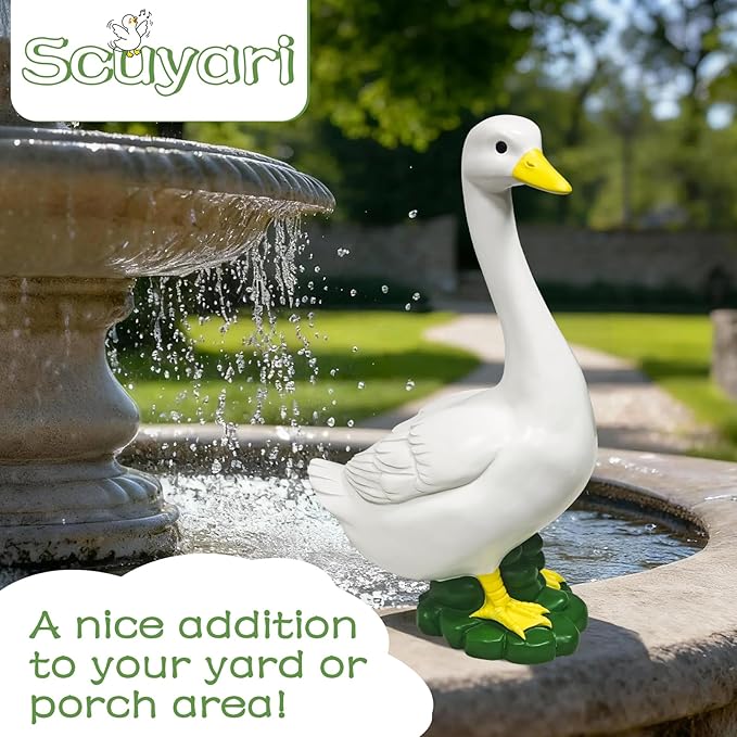 Large White Goose Statue Cygnus, Funny Thanksgiving Big Bird Decor Garden Sculpture with Black Magic Cloak Costume Clothes and Hat Home Porch Patio Pond Yard Art Duck Figurine Christmas Decorations