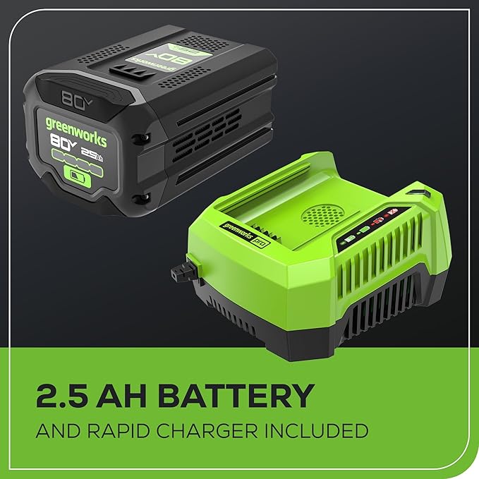 Greenworks 80V (700 CFM / 170 MPH) Brushless Cordless Leaf Blower, Commercial-Grade Power, 45-Min Rapid Charger for Wet Leaves, Heavy Debris, Gravel and Driveway Snow, Includes 2.5Ah Battery & Charger