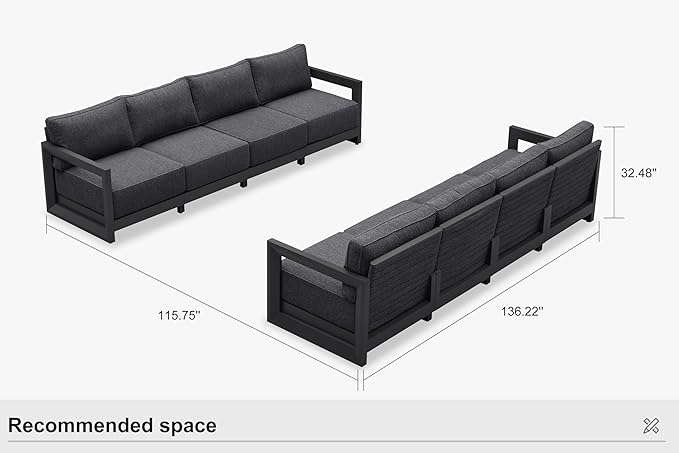 PURPLE LEAF Patio Furniture Set Open-End Outdoor Couch with 9.6" Thick Cushion and Soft Pillows 8 Piece Outdoor Sectional Sofas Modern Outdoor Conversation Sets for Yard Porch Deck Poolside, Grey