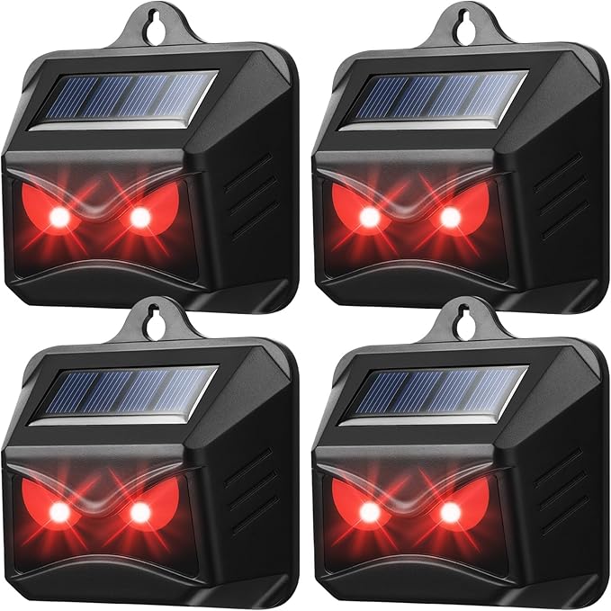 4 Pack Solar Control Light Nocturnal Animal Repeller Outdoor Deterrent Devices Light Sensor Animal Repellent for Skunk Deer Coyote Fox Raccoon Cat Garden Yard Farm Chicken Coop (Black)