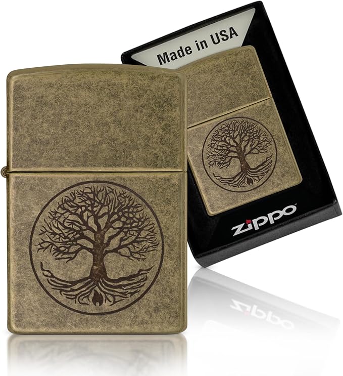 Zippo Tree of Life Pocket Lighter - Refillable Flip-Top Windproof Lighters - Spiritual and Symbolic Design Pocket Lighters - Luxury Metal Lighter Made in USA