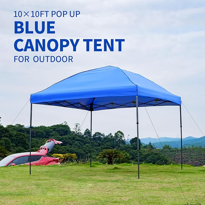 10x10 Pop Up Canopy Tent with 2 Sidewalls, Easy Up Canopy Outdoor Party Sun Shade Tent Portable Gazebo for Beach Camping Events with Carry Bag and 4 Sand Bags