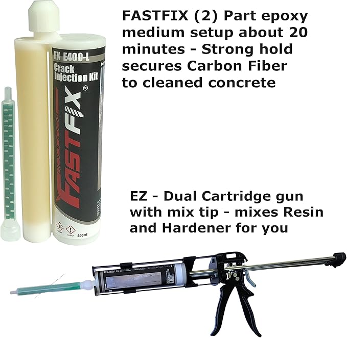 Concrete Crack Repair KIT-Carbon Fiber Concrete reinforcing Fiber Fabric-Fastfix-it High Strength epoxy - Complete kit for All Concrete, Basements, Foundation Wall Repairs-All You Need (10)
