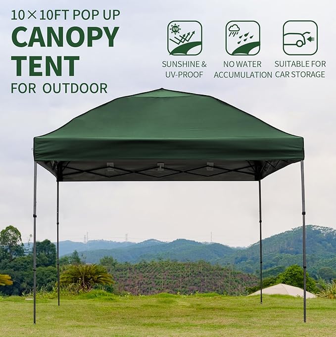 10x10 Pop Up Canopy Tent with 2 Sidewalls, Easy Up Canopy Outdoor Party Sun Shade Tent Portable Gazebo for Beach Camping Events with Carry Bag and 4 Sand Bags
