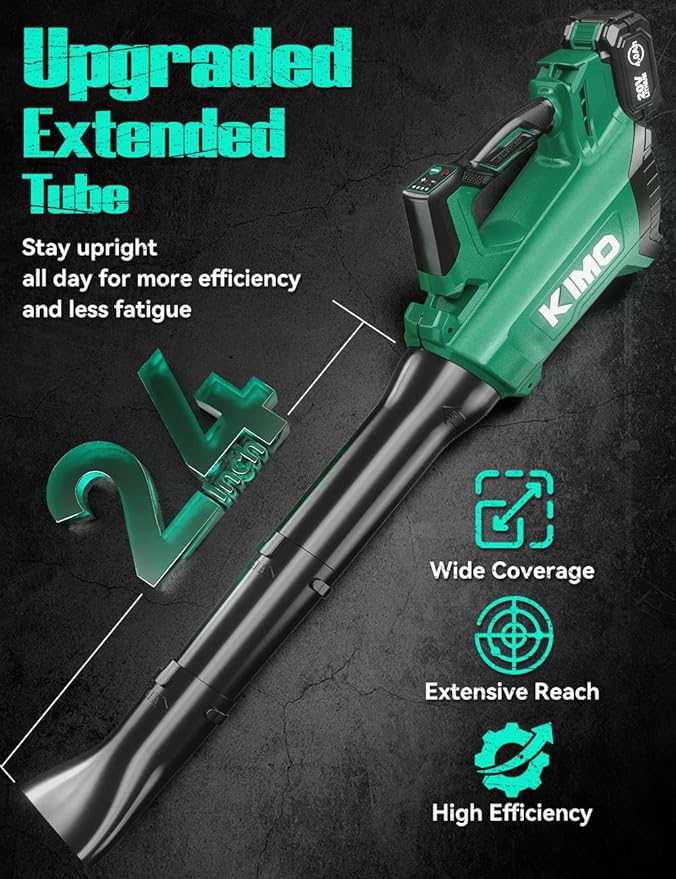 KIMO Cordless Leaf Blower with Battery and Charger, 750CFM 220MPH, 4 Speeds w/Turbo Mode, Brushless Motor, 3 Extended Tube, 2x4.0Ah Battery Powered Leaf Blowers for Lawn Care Patio Cleaning Wet Leaves