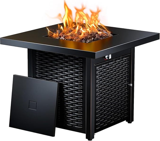 Ciays 32 Inch Propane Fire Pit, CSA-Listed Outdoor Gas Fire Pits 50,000 BTU Steel Fire Pit Table with Lid, Add Warmth and Ambience to Gatherings and Parties On Patio Deck Garden, Black, CIFPT4B