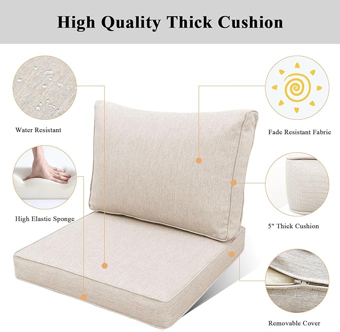 Aluminum Patio Furniture Set, All-Weather Outdoor Couch Sectional, L Shaped Patio Conversation Sets, Metal Corner Sofa with Teak Coffee Table (Cushion: Beige, White Frame)