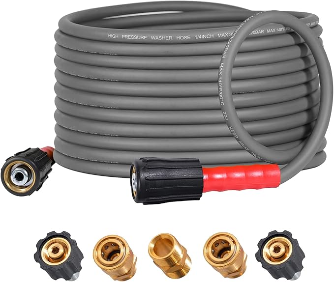 YAMATIC Super Flexible Pressure Washer Hose 30FT for Power Washer Replacement, Kink Resistant Extension With Leak-Free M22 Female & 3/8" Quick Connect Adapters, 1/4" 3200 PSI, Grey