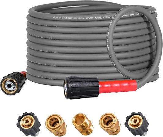 YAMATIC Super Flexible Pressure Washer Hose 30FT for Power Washer Replacement, Kink Resistant Extension With Leak-Free M22 Female & 3/8" Quick Connect Adapters, 1/4" 3200 PSI, Grey
