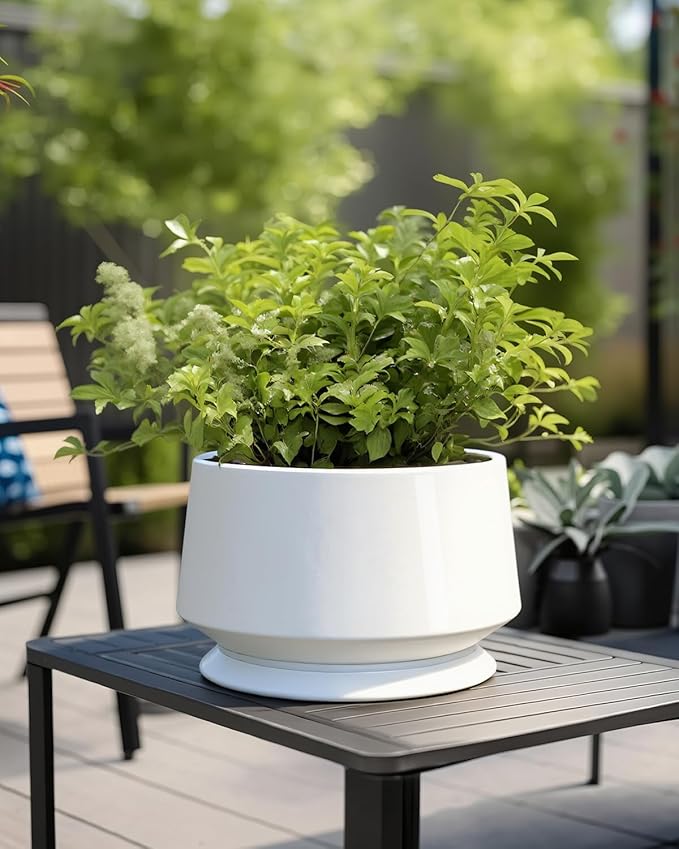 OXART Plant Pot, 7.8 inch Ceramic Plant Pots Indoor Plants with Drainage, Modern White Planters for Outdoor Plants, Outdoor Flower Pots for Succulent, Snake Plant and Pothos Home Office, White