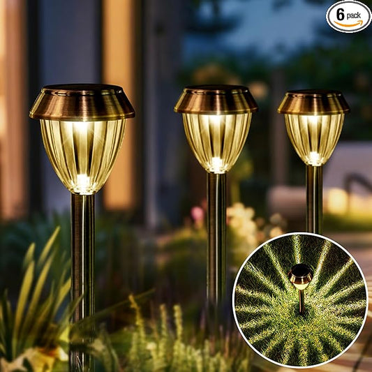 6 Pack Solar Pathway Lights Outdoor, New Upgraded Adjustable Warm & Cool White Solar Lights Outdoor Waterproof, Solar-Powered Garden Light for Path, Walkway, Yard, Driveway, Lawn, Backyard Decor