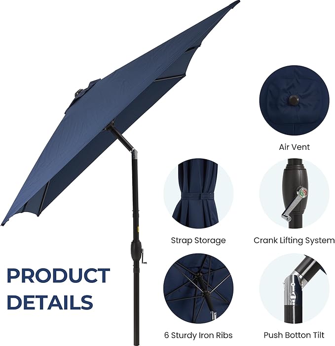 SUNVIVI OUTDOOR Patio Umbrella, Rectangular Patio Umbrella, Metal Pole Square Outdoor Umbrella with Crank and Push Button Tilt, Large Outdoor Umbrella with Polyester Canopy