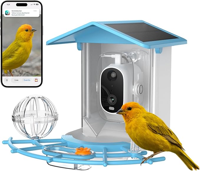 Luna Smart Bird Feeder with Camera, Enhanced AI Birds Species Identification, 2K HD Video, Instant Arrival Alerts, Solar Powered, Weatherproof Design for Birdwatching, Ideal Gift for Bird Lovers