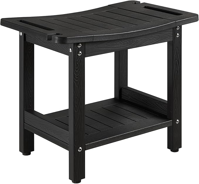 Shower Stool for Inside Shower, Plastic Shower Seat, Heavy Duty Shower Bench to sit on, Shower Chair for Shaving Legs, Adjustable Feet,Non-Slip(Black)