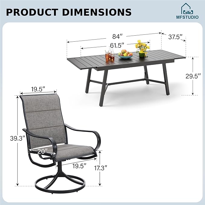 MFSTUDIO Outdoor Dining Set for 8, Expandable Patio Table and Chairs Set, 9 Piece Outdoor Patio Furniture Set for Deck/Backyard/Poolside/Garden