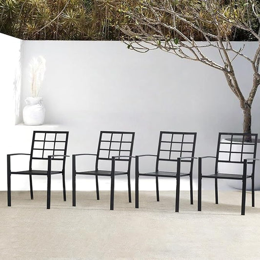 Outdoor Dining Chairs Set of 4, Metal Frame Stackable Patio Dining Chairs with Armrest, Wrought Iron Patio Bistro Chairs for Lawn, Backyard, Garden, Porch